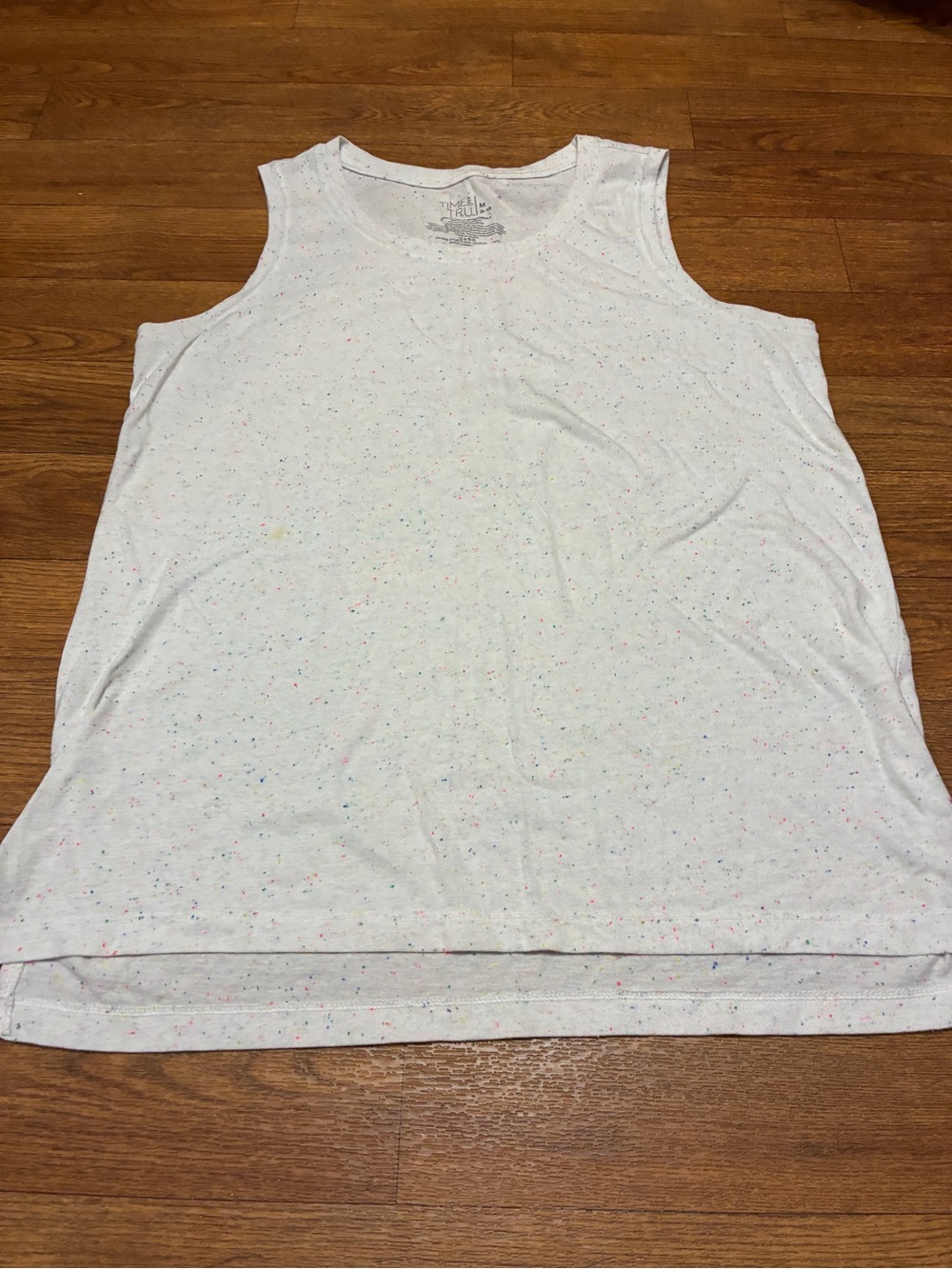 Women’s Time & Tru Speckled White Sleeveless Tank Top Size Medium